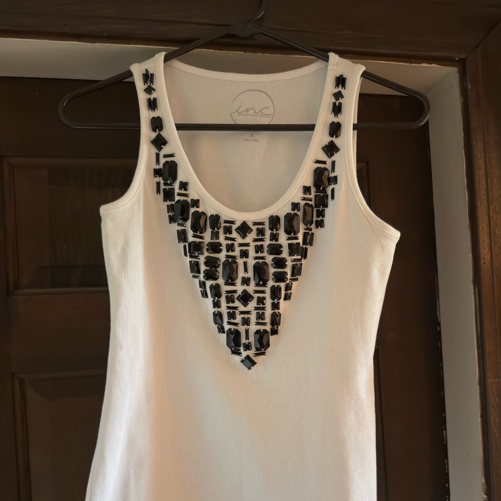 INC International Concepts White Embellished Tank Top